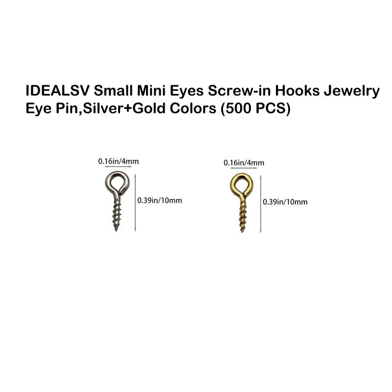 IDEALSV Small Mini Eyes Screw-in Hooks Jewelry Eye Pin,Silver+Gold Colors (500 PCS) - Image 3